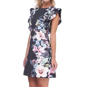 ABS Allen Schwartz Floral Midi Dress - Black and Pink
